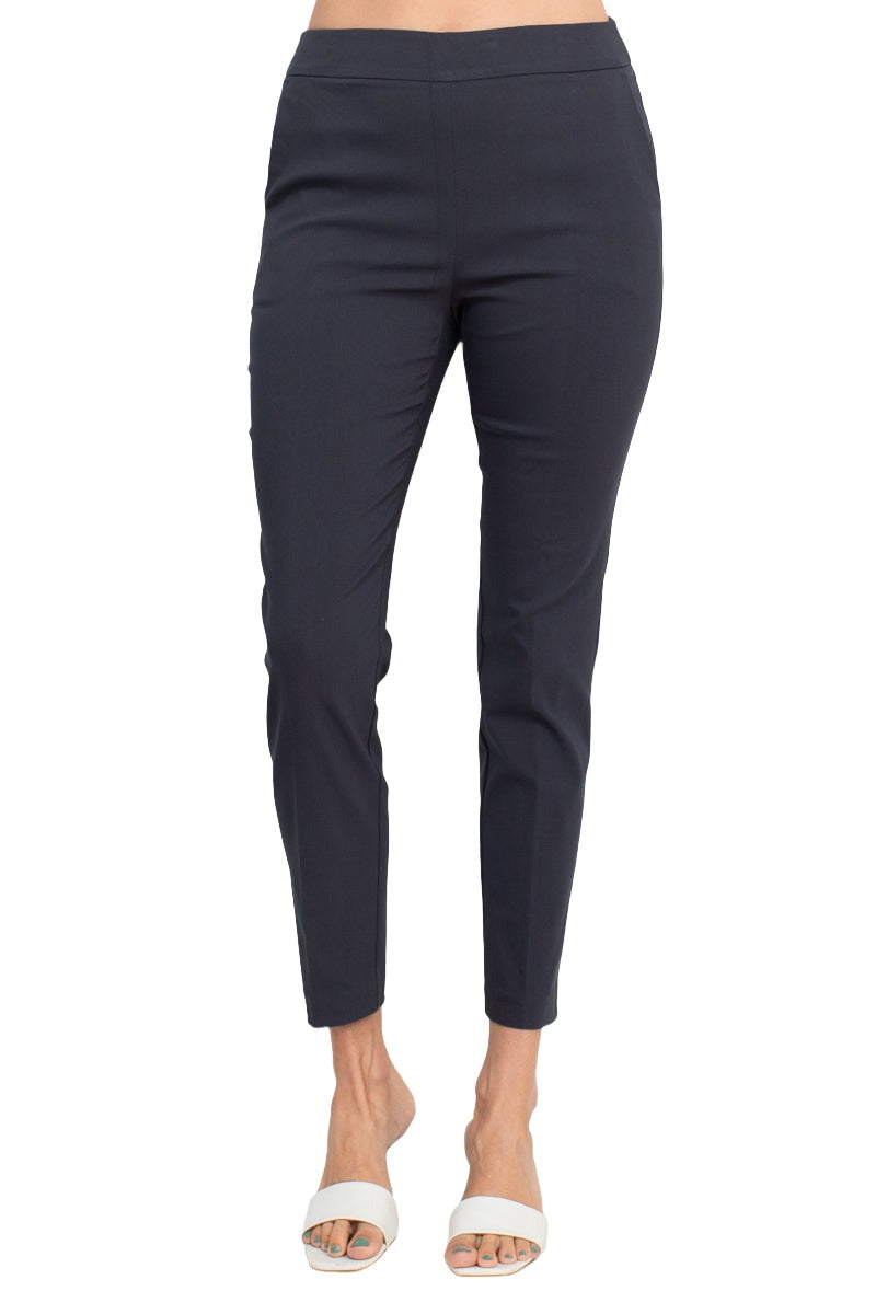 Counterparts Banded Mid Waist Slim Leg Stretch Crepe Pant - Steel - Front