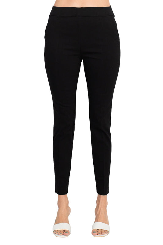 Counterparts Banded Mid Waist Slim Leg Stretch Crepe Pant - Black - Front