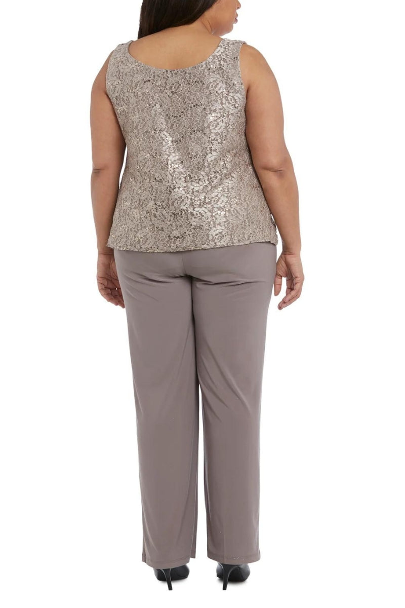 R&M Richards Metallic Lace Tank Top and Pant Set with Sheer Lace Jacket (Plus Size) - Wholesale - CHAMPAGNE - back view without jacket