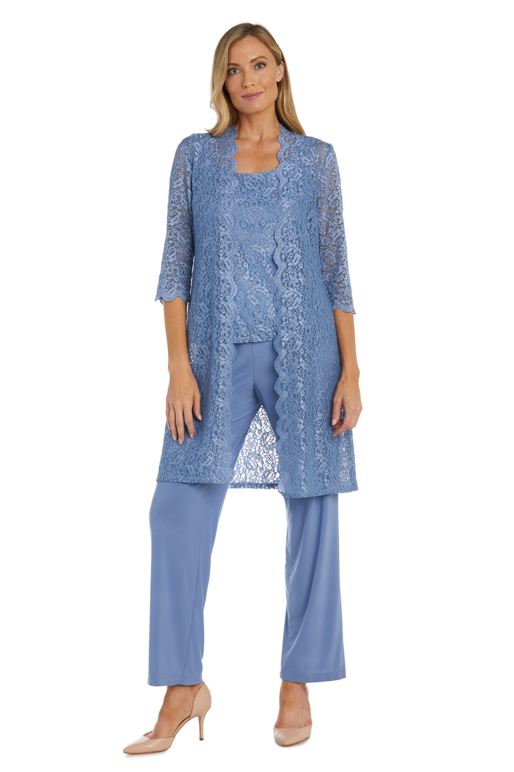 R&M Richards RM1993 Mother of the Bride Long Jacket Pant Suit in Dusty Blue