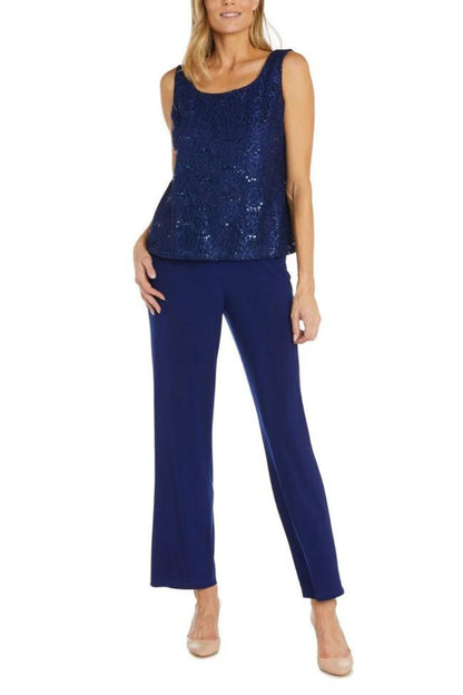 R&M Richards Metallic Lace Tank Top and Pant Set with Sheer Lace Jacket