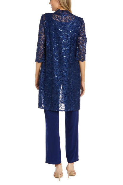 R&M Richards Metallic Lace Tank Top and Pant Set with Sheer Lace Jacket - Wholesale - ROYAL - Back 