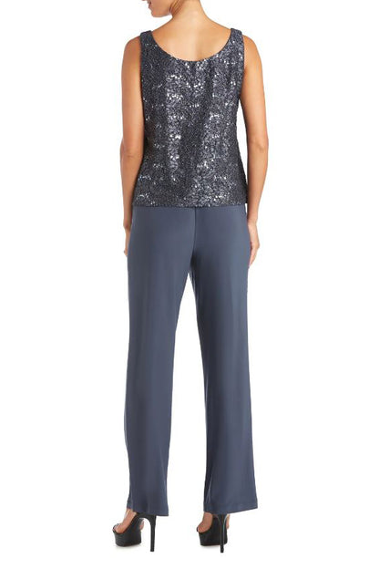 R&M Richards Metallic Lace Tank Top and Pant Set with Sheer Lace Jacket