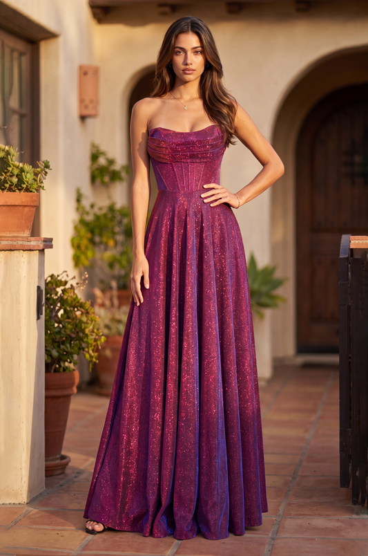 1411 Burgundy metallic formal dress