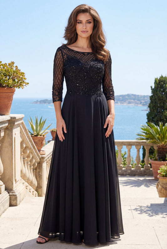 Long Sleeve Hand Beaded Mother of The Bride Dress
