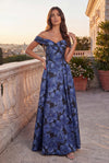 Off Shoulder Evening Floral Jacquard Evening Dress