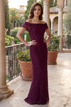  Off Shoulder Lace Formal Evening Dress The Dress Outlet 1472 in Burgundy