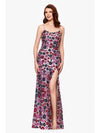 Nude/Navy/Pink Floral Sequin Maxi Dress High Slit Betsy & Adam A27017