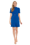 London Times Short Sleeve A-Line Belted Mock Turtleneck Dress - T7677M - Blue