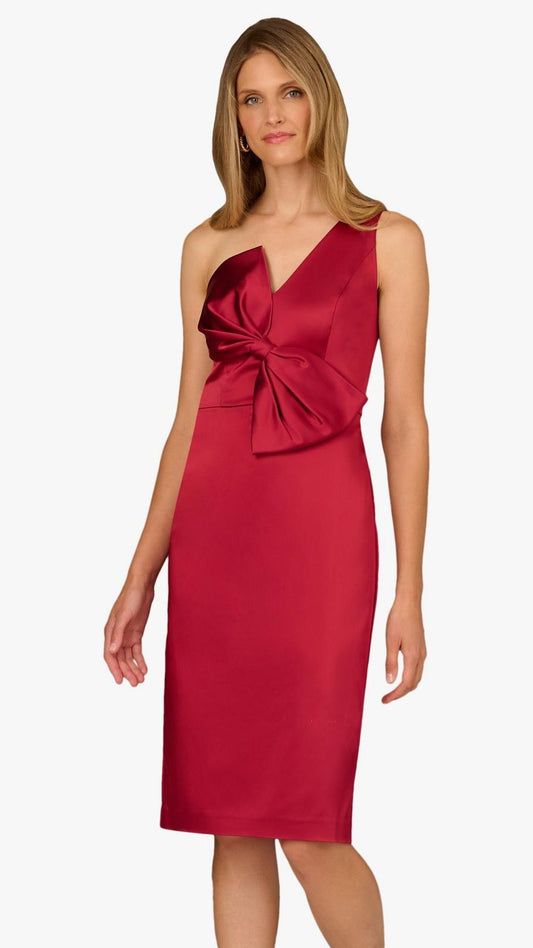 Aidan Mattox One Shoulder Satin Bow Midi Dress 209744 Wholesale