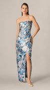 Aidan Mattox Strapless Pleated Floral Jacquard Wrap Gown 209842 Wholesale