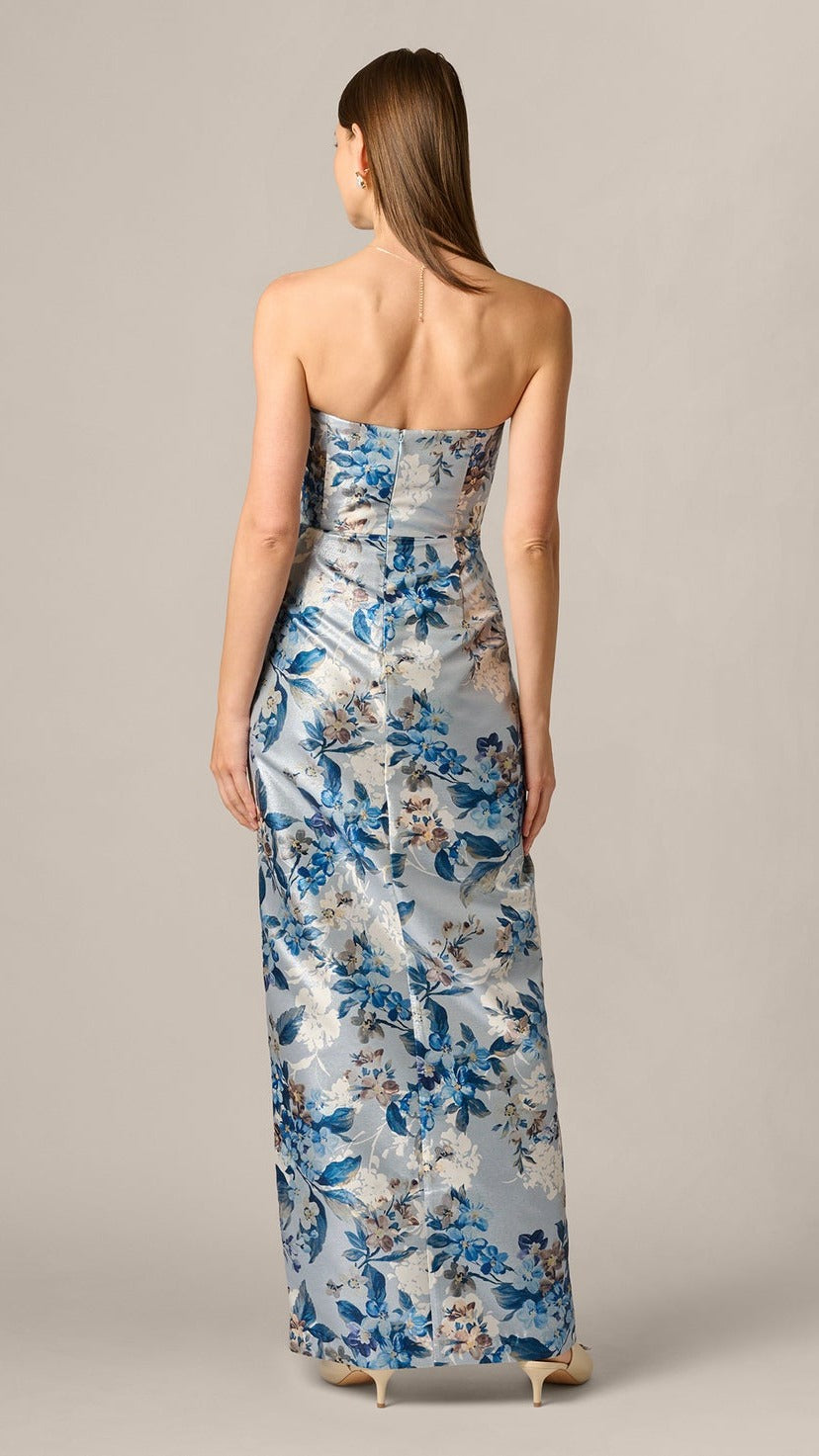 Aidan Mattox Strapless Pleated Floral Jacquard Wrap Gown 209842 Wholesale