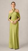 Aidan Mattox Satin Draped Shawl Halter Gown 209933 Wholesale