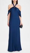 Aidan Mattox Satin Draped Shawl Halter Gown 209933 Wholesale