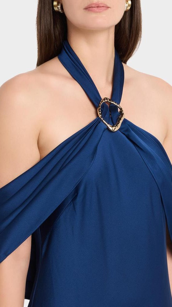 Aidan Mattox Satin Draped Shawl Halter Gown 209933 Wholesale