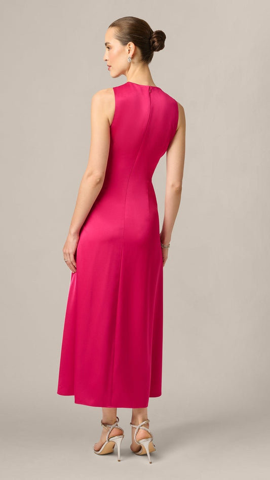 Aidan Mattox Satin Asymmetrical Knotted Drape Midi Dress 209936 Wholesale