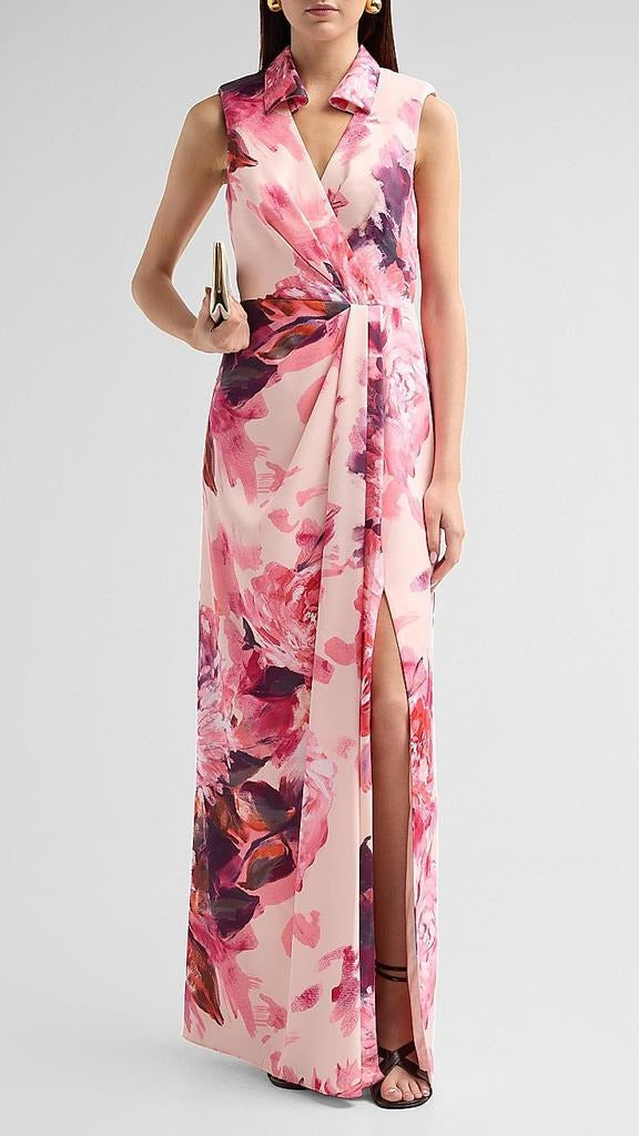 Aidan Mattox Floral Sateen Mock Wrap Maxi Dress 209981 Wholesale