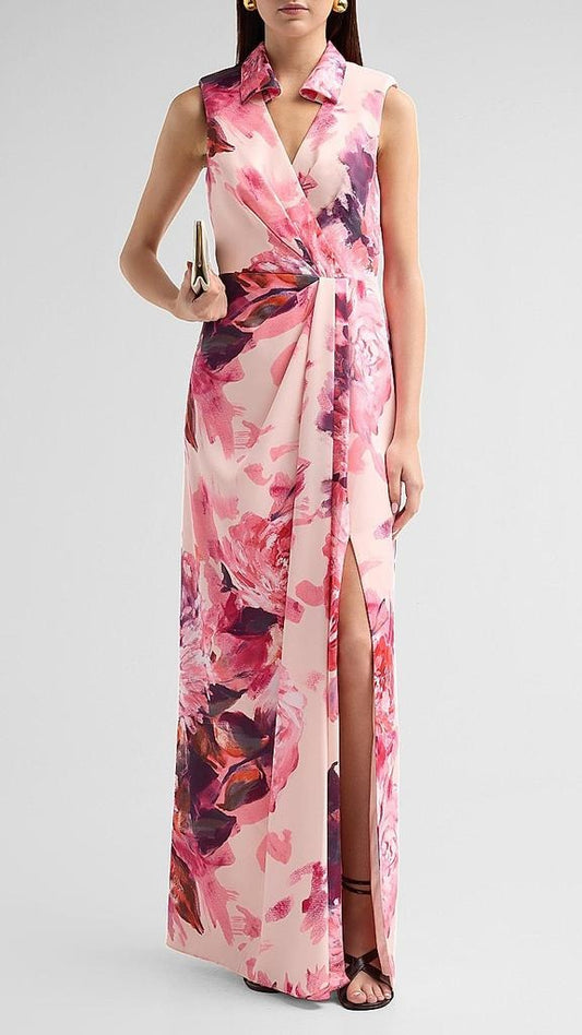 Aidan Mattox Floral Sateen Mock Wrap Maxi Dress 209981 Wholesale