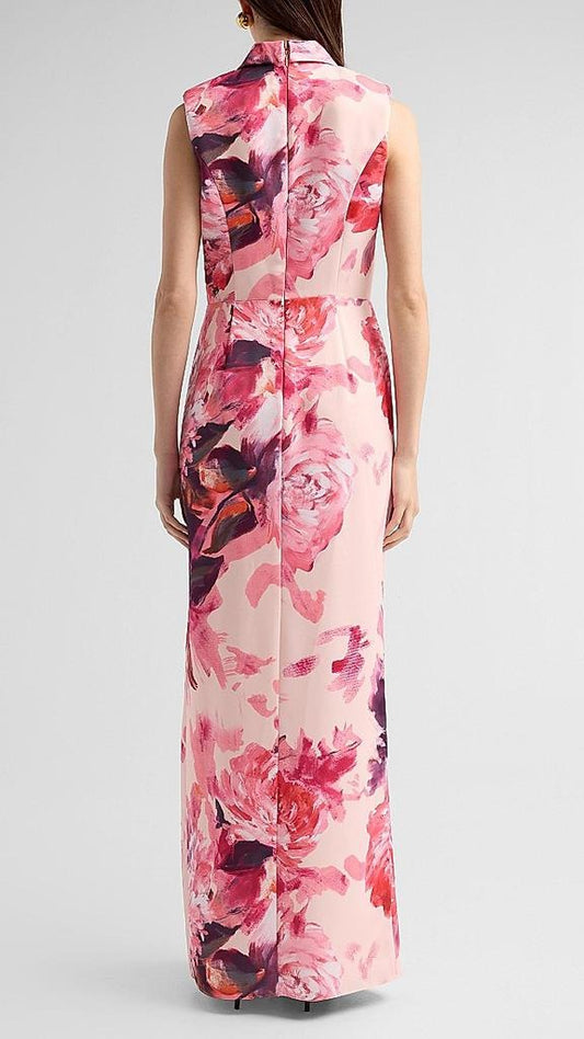 Aidan Mattox Floral Sateen Mock Wrap Maxi Dress 209981 Wholesale