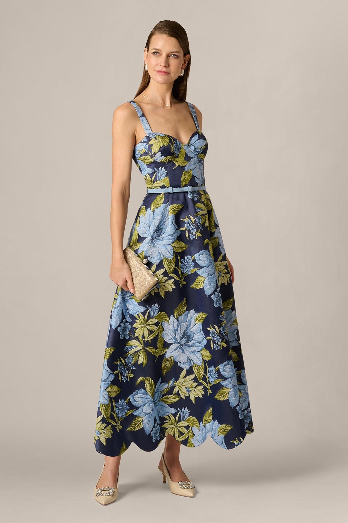 Aidan Mattox Floral Jacquard Sweetheart Scalloped Ankle Dress 209996 Wholesale