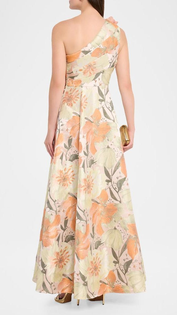 Aidan Mattox Pleated One-Shoulder Floral Jacquard Gown 210030 Wholesale