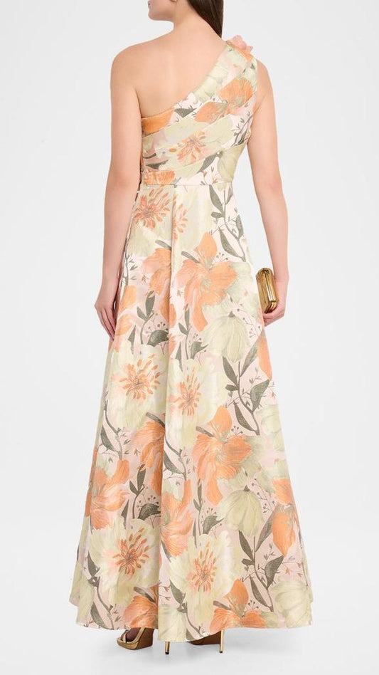 Aidan Mattox Pleated One-Shoulder Floral Jacquard Gown 210030 Wholesale