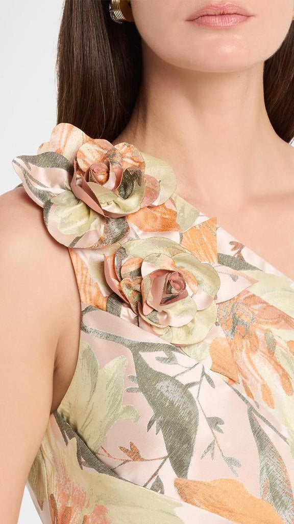 Aidan Mattox Pleated One-Shoulder Floral Jacquard Gown 210030 Wholesale