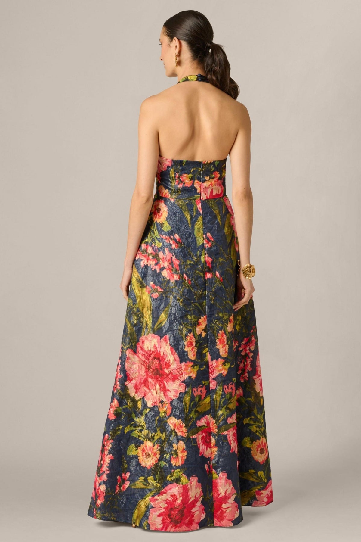 Aidan Mattox Floral Jacquard Plunge Neck Halter Ballgown 210039 Wholesale
