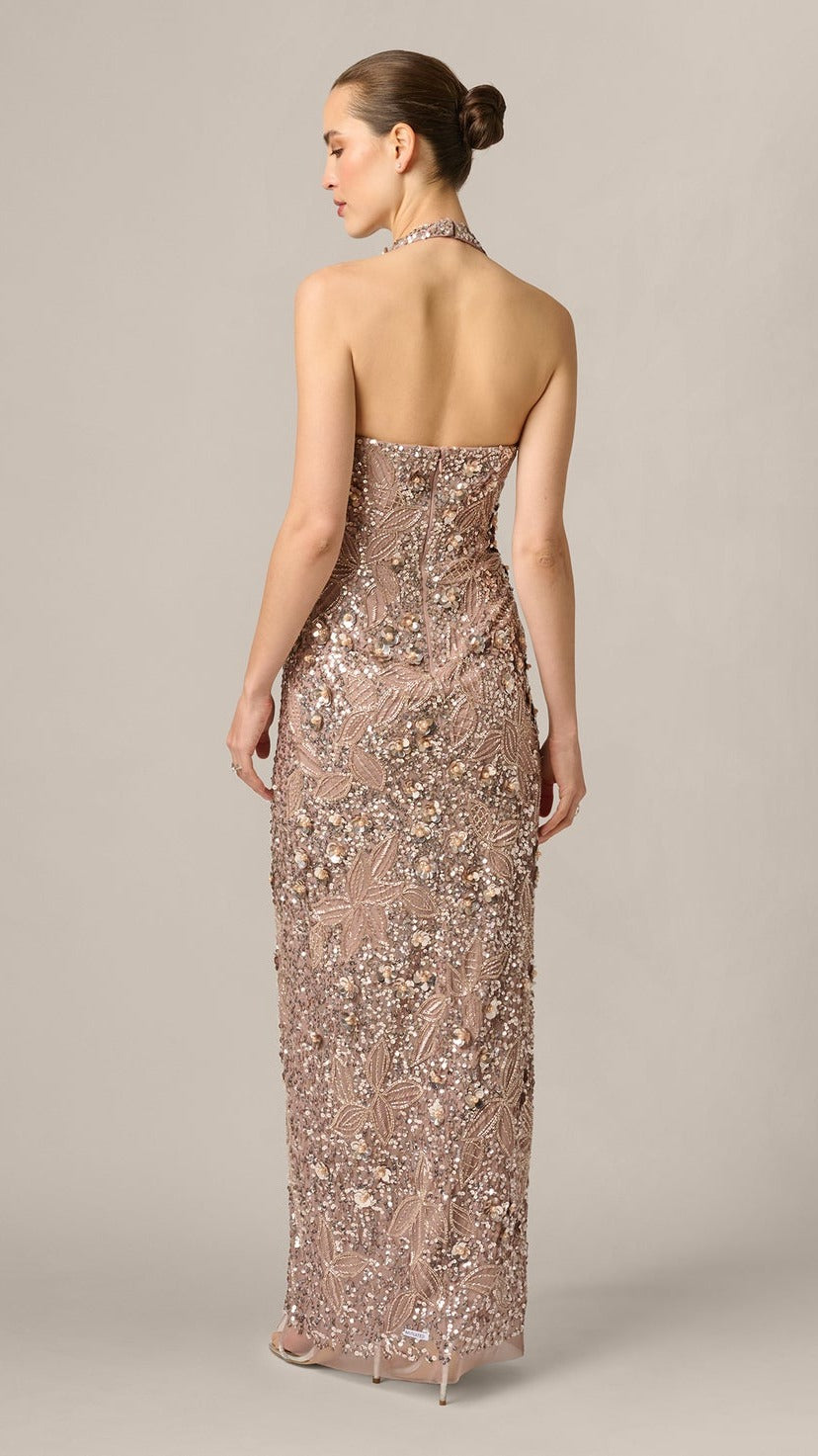 Aidan Mattox 3D Floral Sequin Beaded Halter Gown 210055 Wholesale