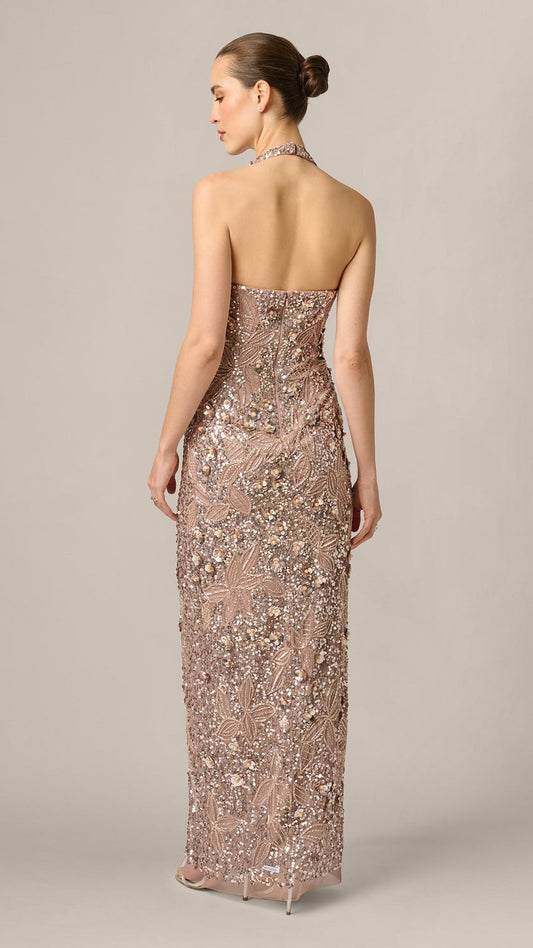 Aidan Mattox 3D Floral Sequin Beaded Halter Gown 210055 Wholesale