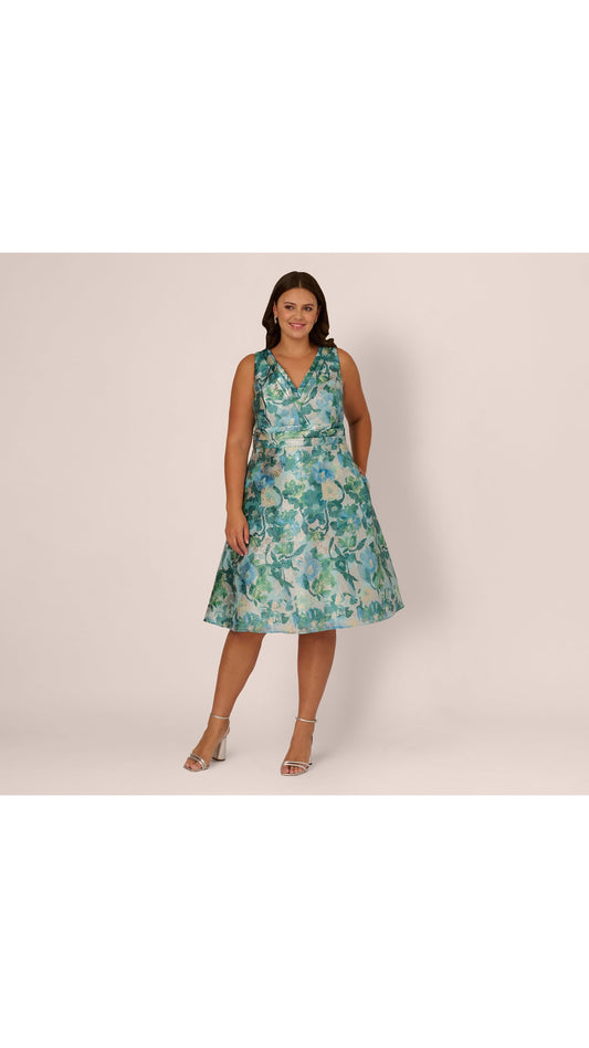 Plus Size Metallic Floral Short Dress Adrianna Papell AP1E211911