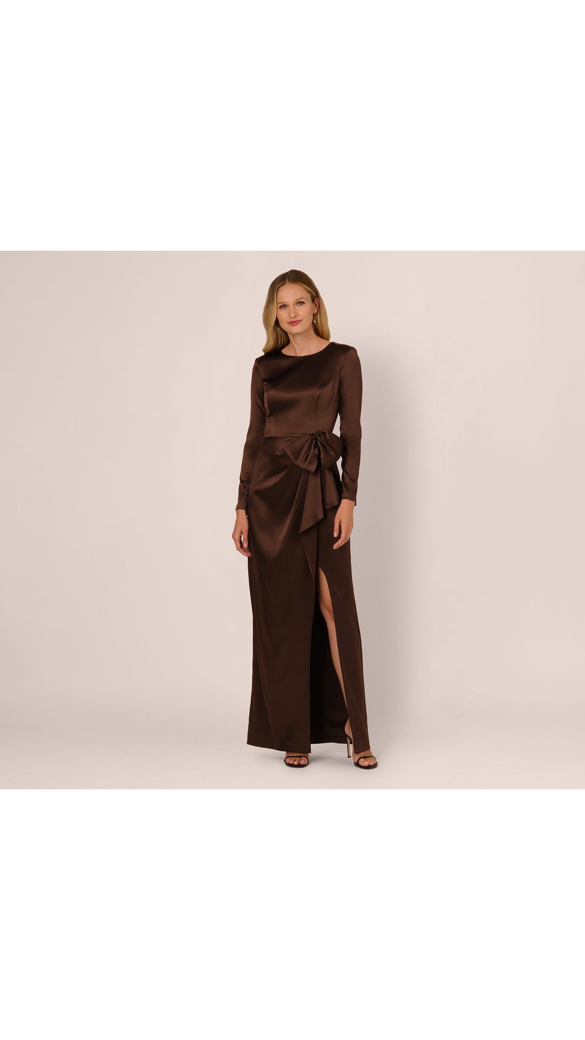 Adrianna Papell Long Sleeve Satin Bow Gown 212586 Wholesale