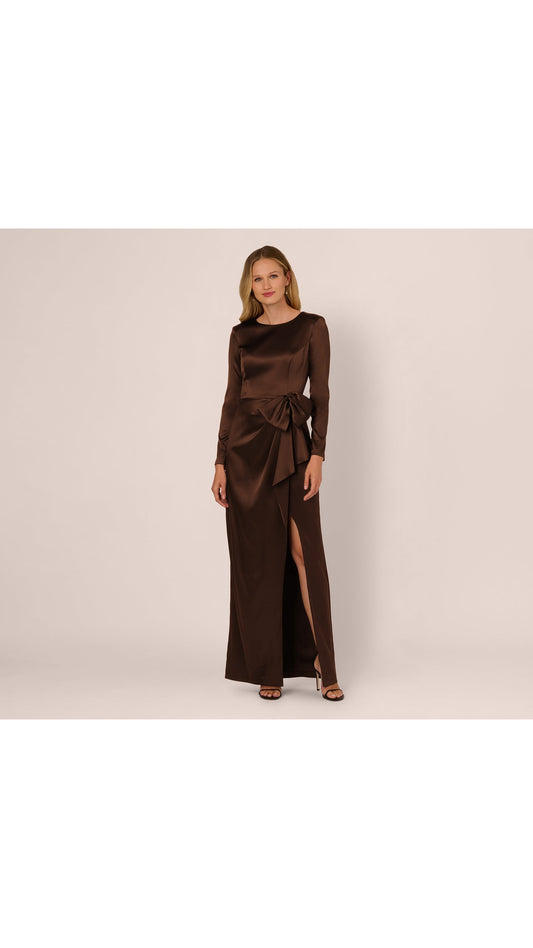 Adrianna Papell Long Sleeve Satin Bow Gown 212586 Wholesale