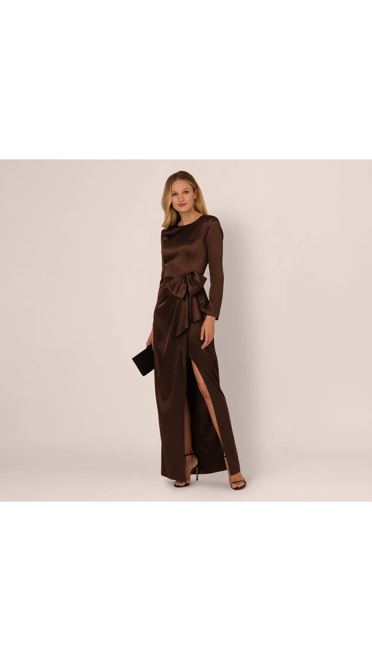 Adrianna Papell Long Sleeve Satin Bow Gown 212586 Wholesale