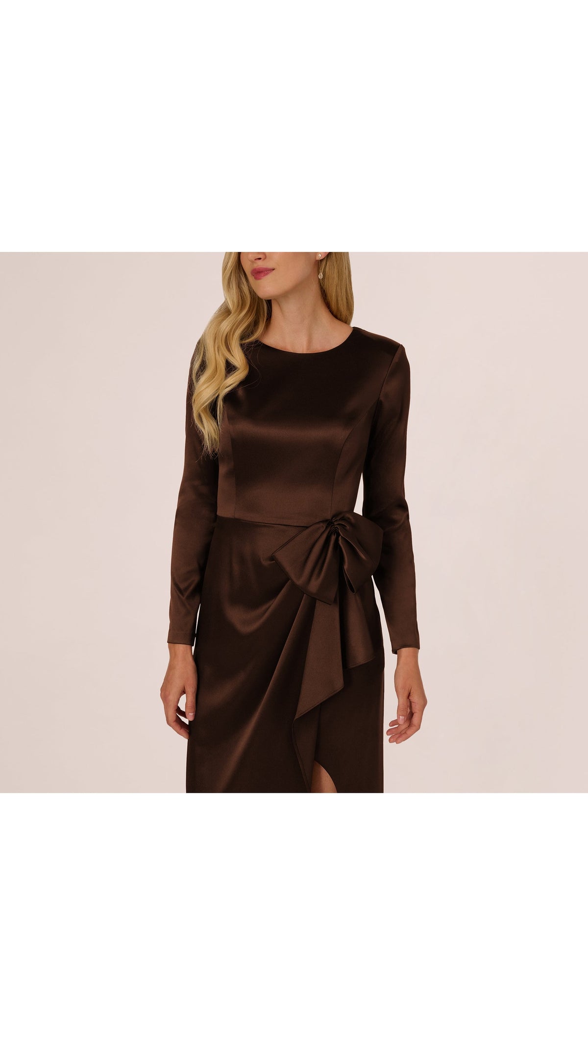 Adrianna Papell Long Sleeve Satin Bow Gown 212586 Wholesale