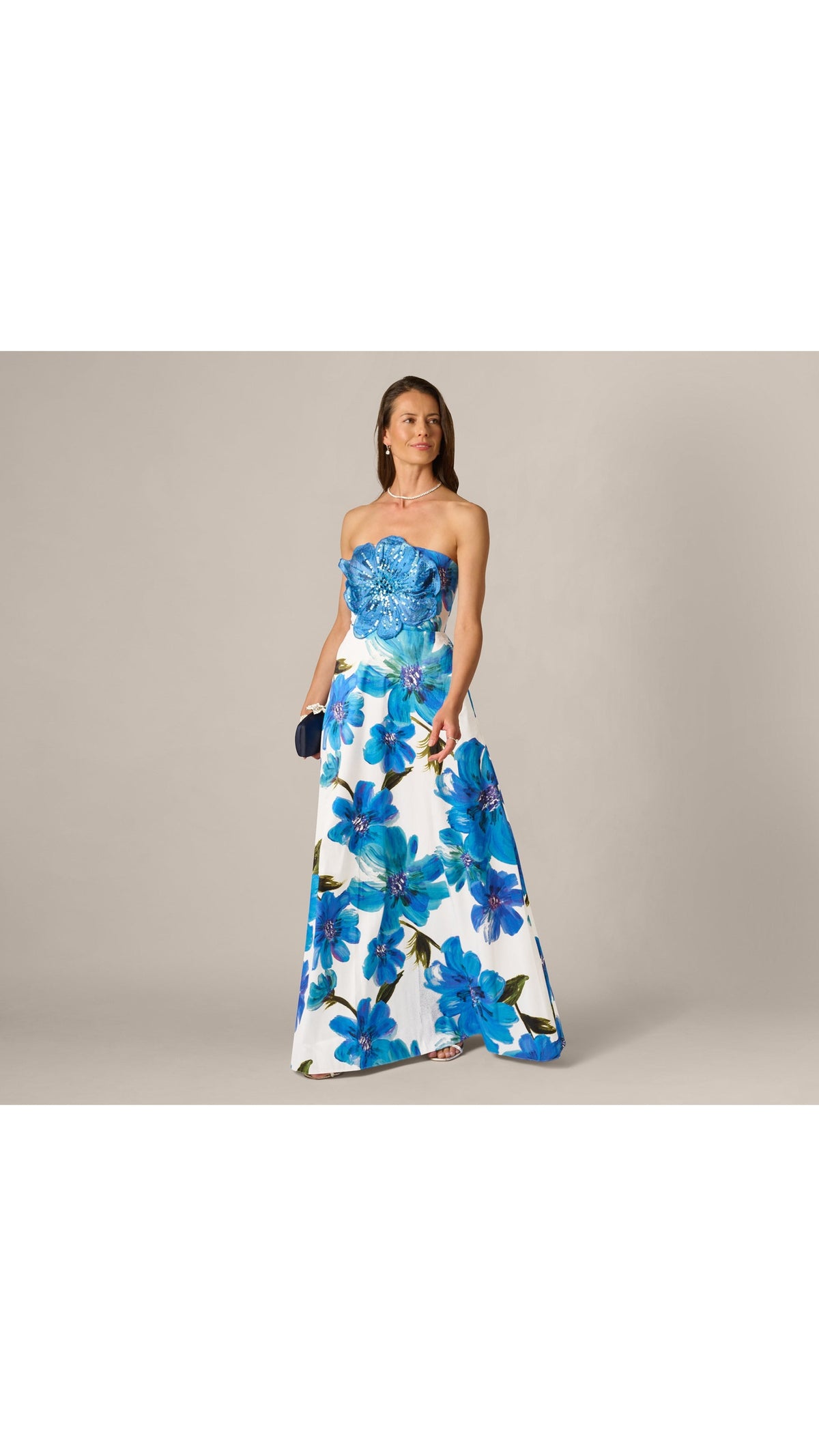 Adrianna Papell 213025 Strapless 3D Floral Beaded Dupioni Gown