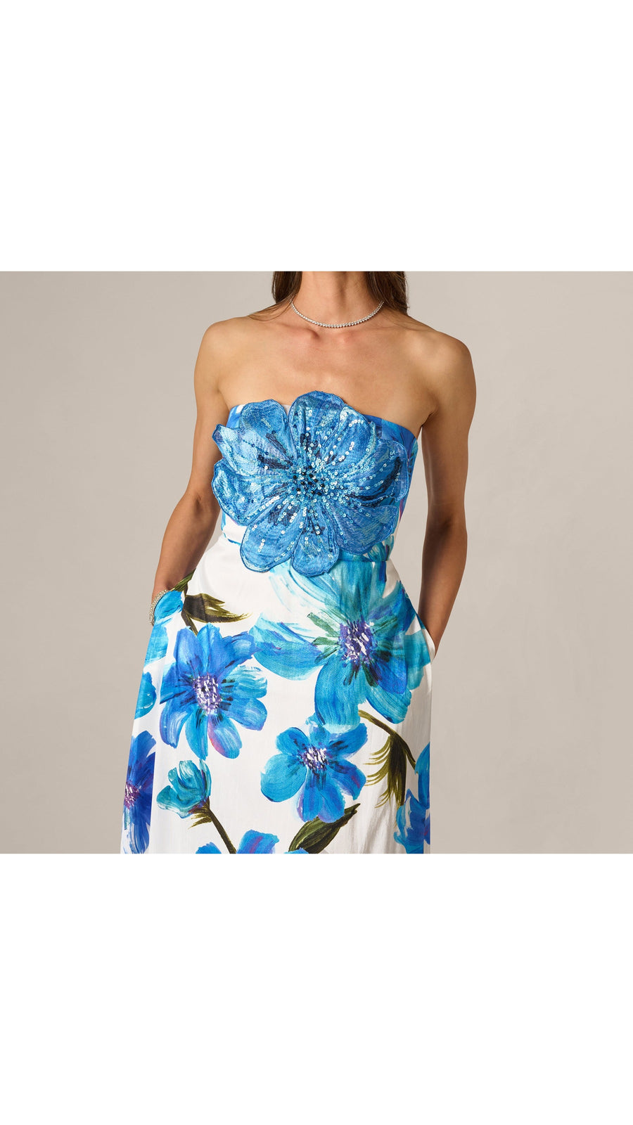 Adrianna Papell 213025 Strapless 3D Floral Beaded Dupioni Gown