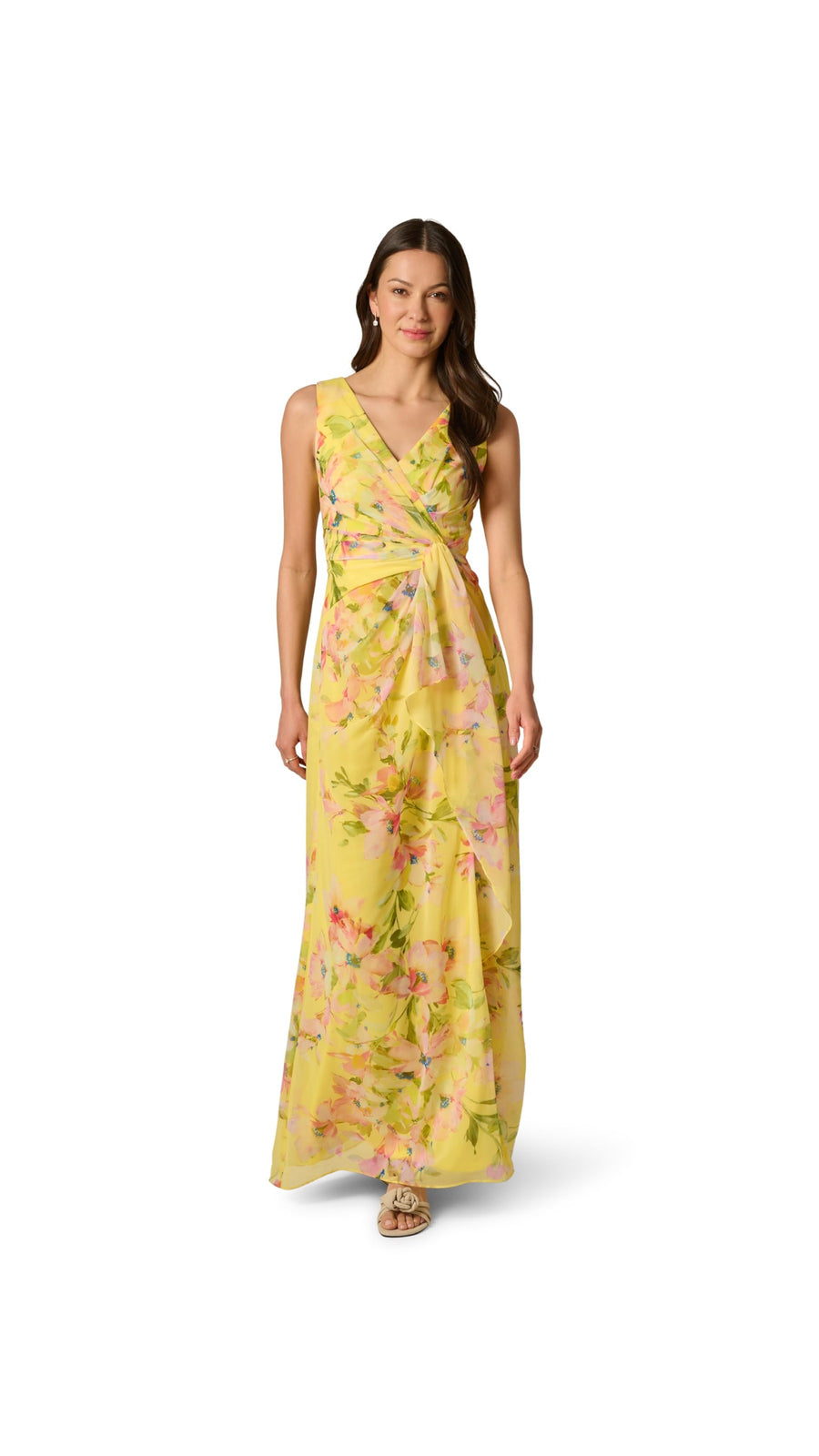 Adrianna Papell Floral Chiffon Draped Surplice Gown 213041 Wholesale