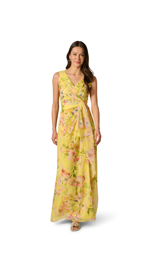 Adrianna Papell Floral Chiffon Draped Surplice Gown 213041 Wholesale