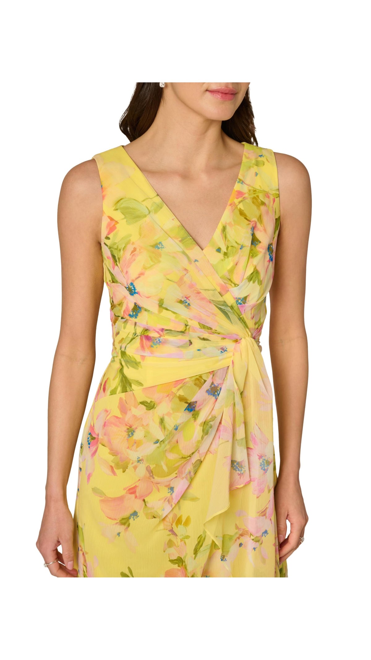 Adrianna Papell Floral Chiffon Draped Surplice Gown 213041 Wholesale