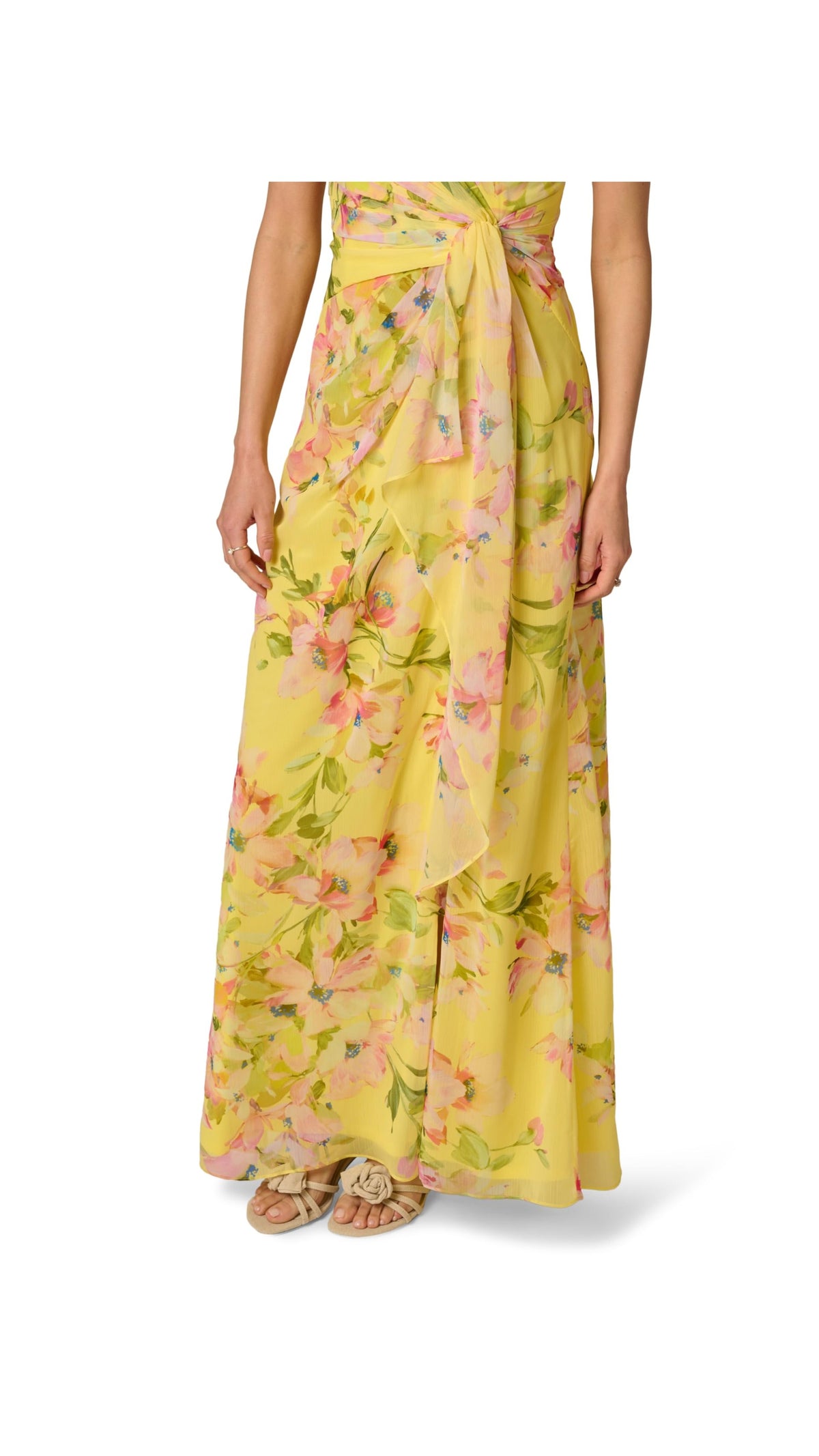 Adrianna Papell Floral Chiffon Draped Surplice Gown 213041 Wholesale