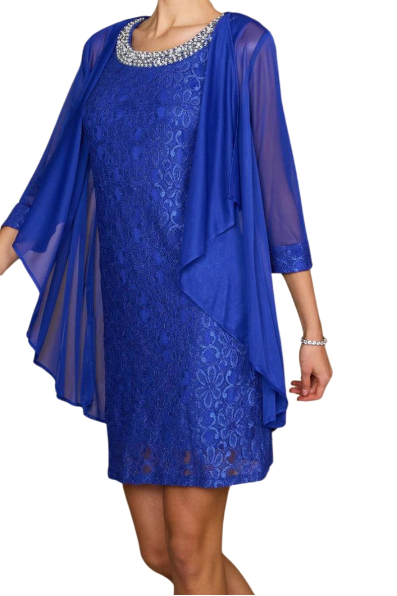 R&M Richards Embellished Lace Sheath Dress & Jacket - Wholesale - ROYAL - side