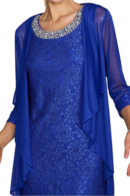 R&M Richards Embellished Lace Sheath Dress & Jacket - Wholesale - ROYAL - Fabric 