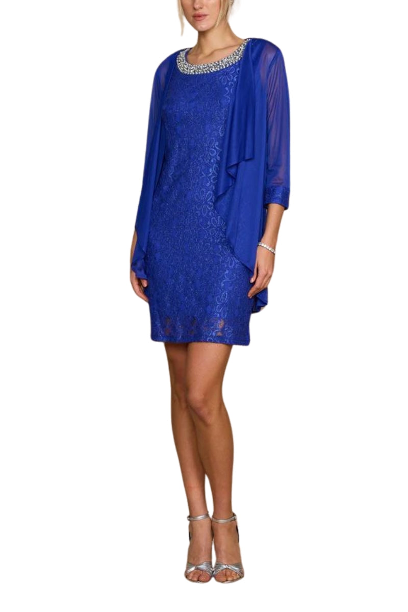 R&M Richards Embellished Lace Sheath Dress & Jacket - Wholesale - ROYAL - Front 