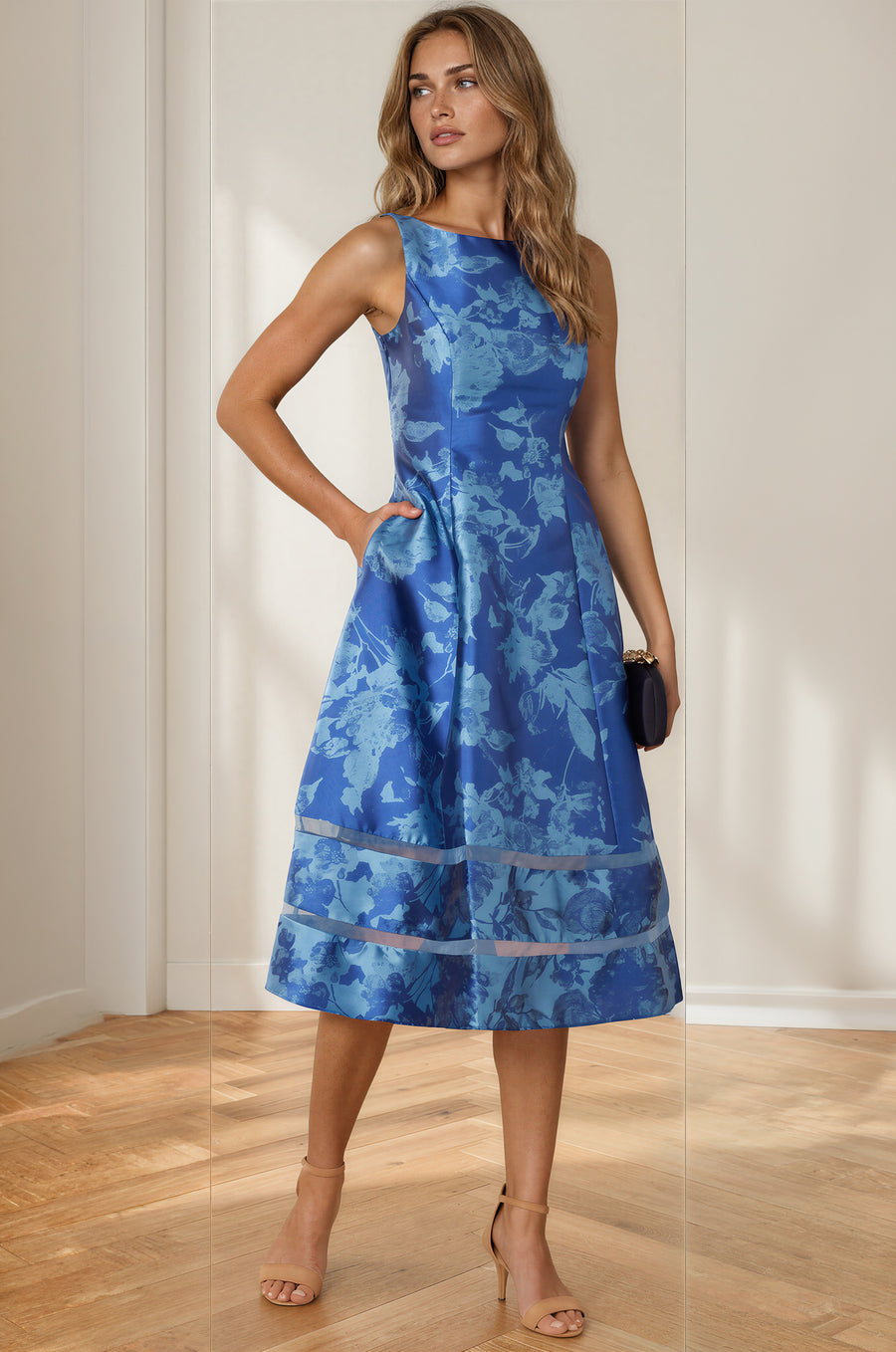 Boat-Neck Metallic Fit & Flare Midi Dress Adrianna Papell AP1E211980