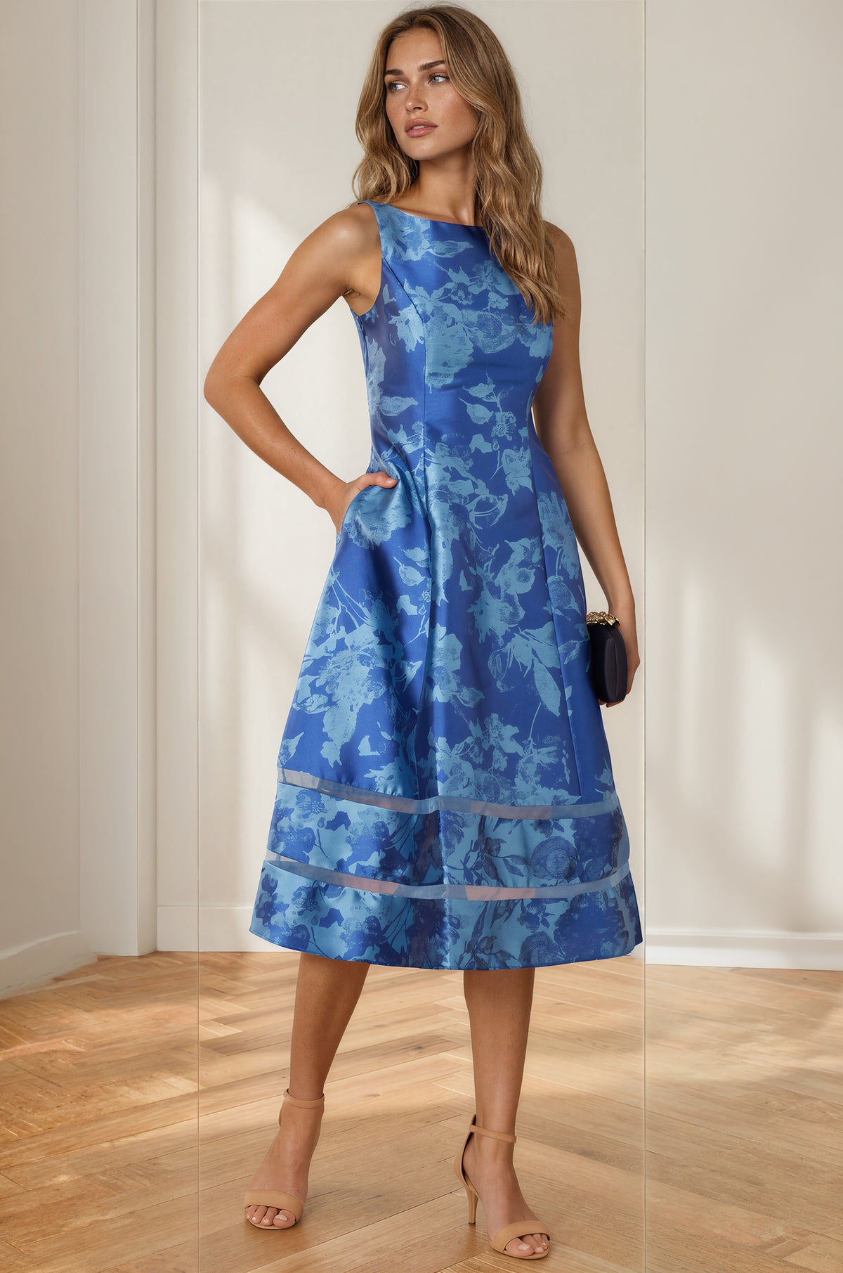 Boat-Neck Metallic Fit & Flare Midi Dress Adrianna Papell AP1E211980