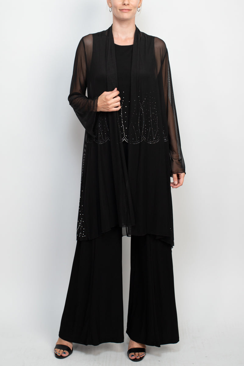 Marina Scoop Neck Sleeveless Embellished Scalloped Hem Mock 2 Piece Jumpsuit with Long Sleeve Embellished Long Bodied Jacket