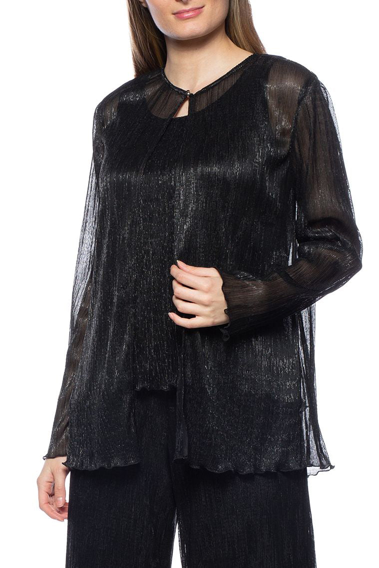 Marina Open Front No Closure Sequin Jacket Set - Wholesale - BLACK