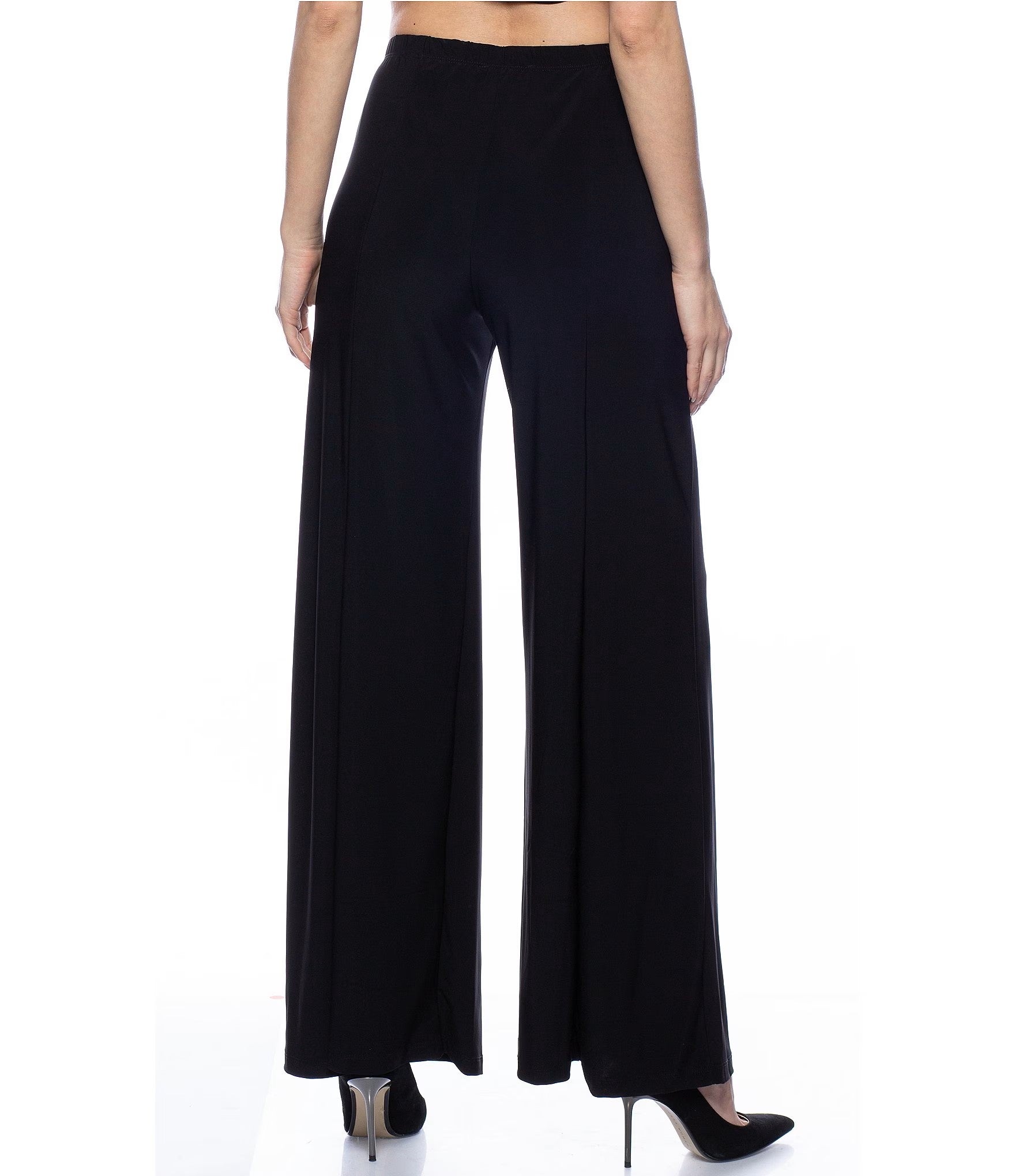 Marina elastic waist straight leg pull-on matte jersey pants - Wholesale - BLACK - back