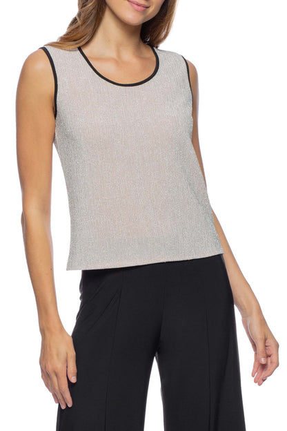 Marina Scoop Neck Sleeveless Metallic Glitter Knit Twinset - BLUSH BLACK - Front View Without Jacket